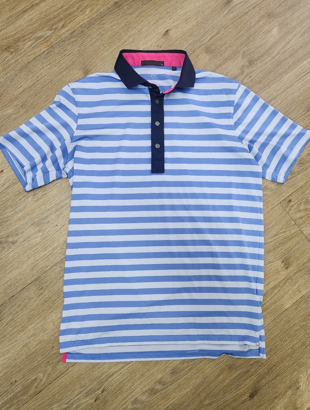 Greyson Clothiers Striped Performance Golf Polo Blue White Pink Size M
